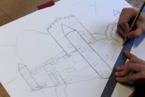 Dessin de perspective au crayon