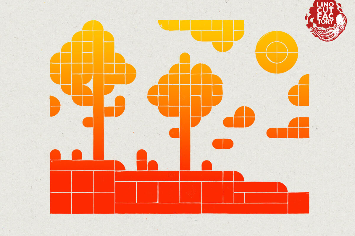 Legographie : paysage Impression sur papier en legographie par linocutfactory / La Factorie - Centre d'Arts