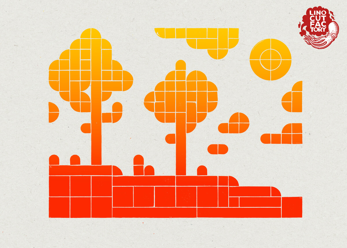 Legographie : paysage Impression sur papier en legographie par linocutfactory / La Factorie - Centre d'Arts