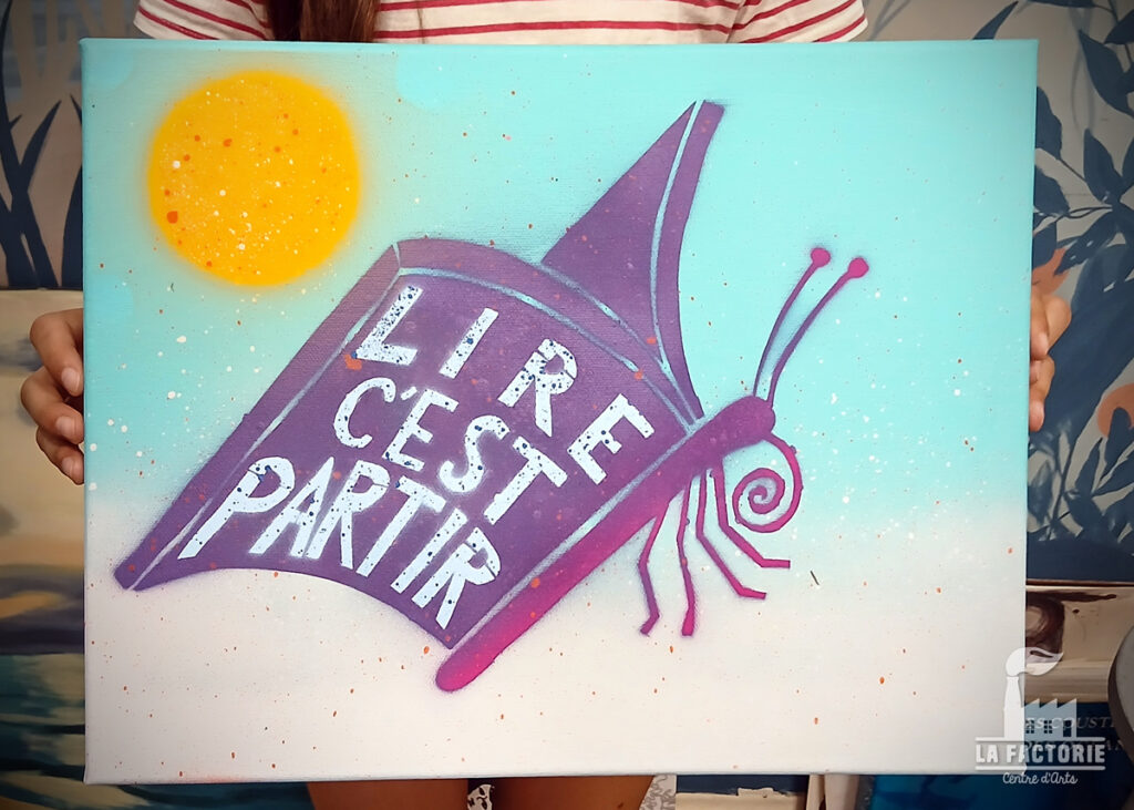 Lire c'est partir ! Pochoir + bombes sur Toile, stage street Art à La Factorie - Centre d'Arts
